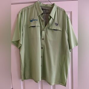 Mojo Men’s Lime Green Fishing Button Up Fishing Shirt with Coco Marina Logo XXL